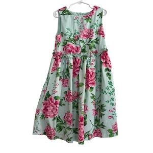 Gymboree Green Pink Floral Dress Time for Tea Sleeveless Girls 7